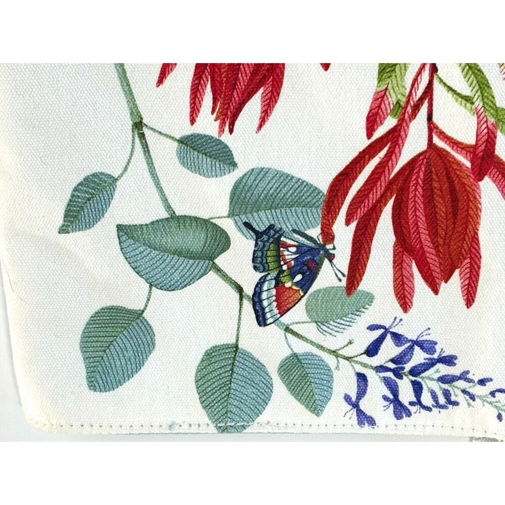 Estee Lauder White Floral Printed Canvas Shopper Tote Bag Mint Green Liner 